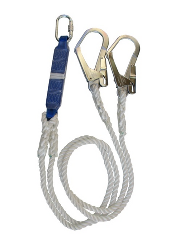 ADELA Energy Absorbing Double Lanyard with 2x Large Snap Hooks and 1x Carabiner #EF-32